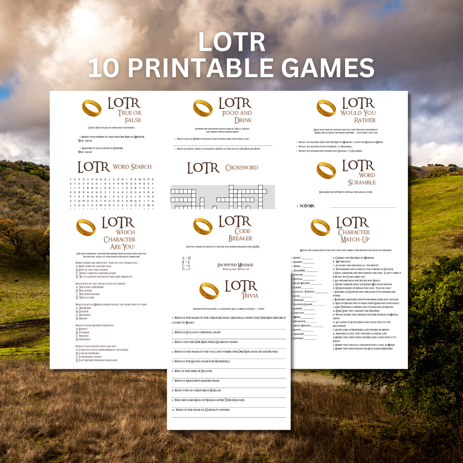 Lord of the Rings Printable Games Bundle