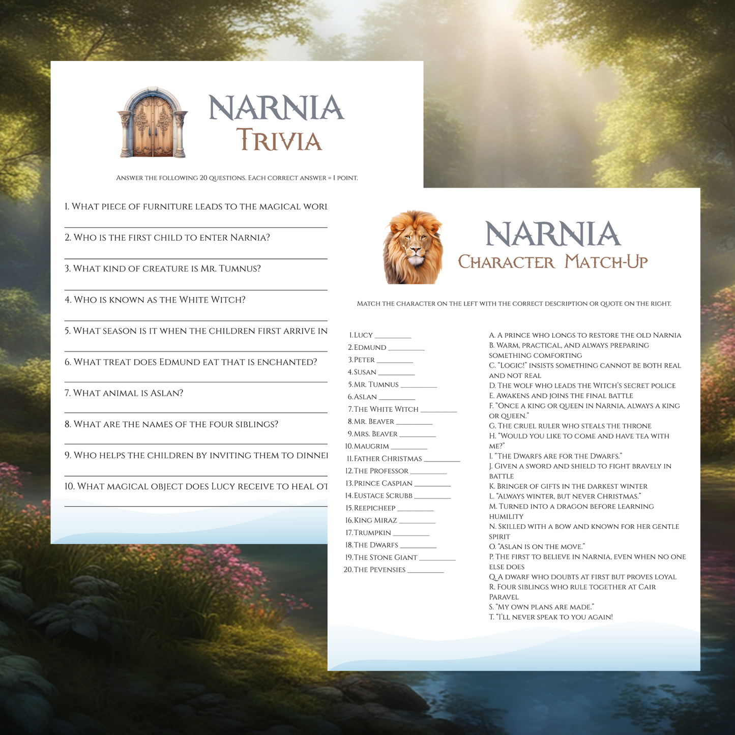 Narnia Printable Games – Fantasy Party Games for Kids & Family