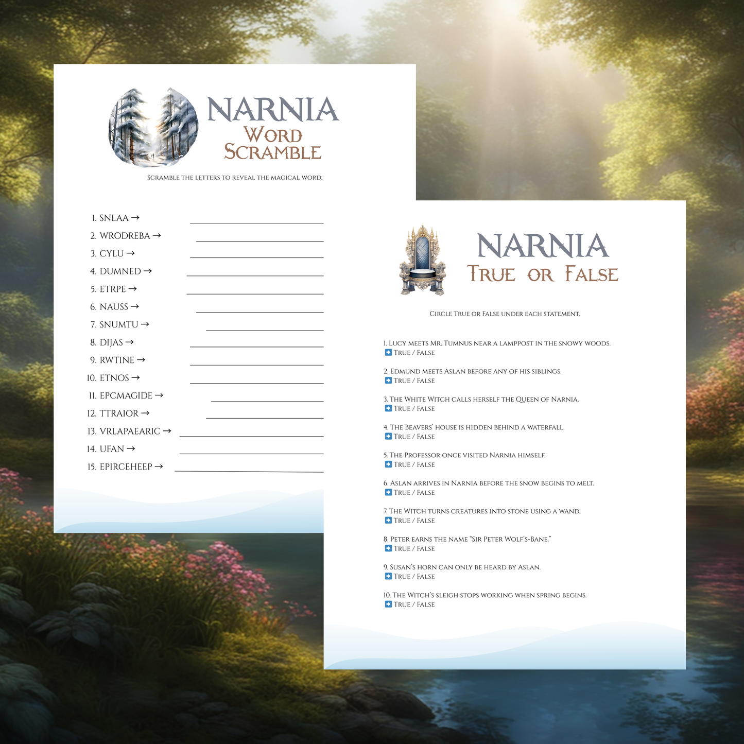 Narnia Printable Games – Fantasy Party Games for Kids & Family