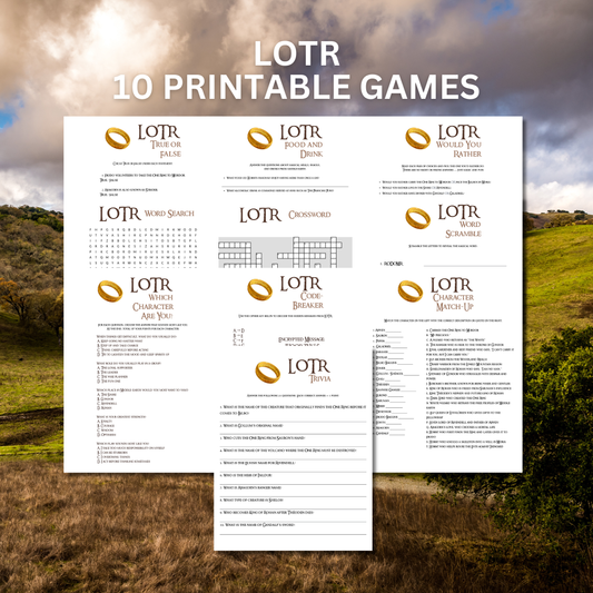 Lord of the Rings Party Games Bundle | Printable Adult Trivia, Word Search, Crossword, Scramble, True or False, Would You Rather | Instant Download