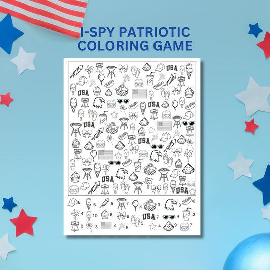Patriotic I Spy Printable for Kids | Red White and Blue Activity Sheet | Patriotic Kids Game | Instant Download